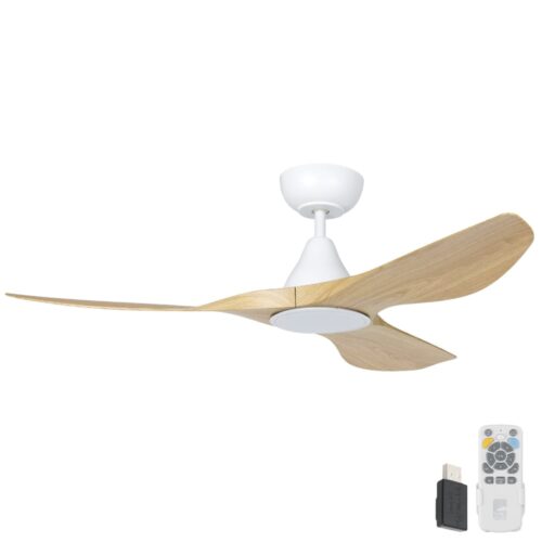 Surf SMART DC Ceiling Fan by Eglo with LED Light White and Oak 48"