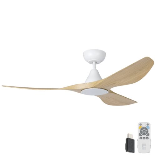 Surf SMART DC Ceiling Fan by Eglo with LED Light White with Oak 52"
