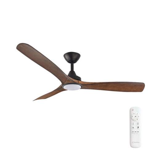 Three Sixty Spitfire DC Ceiling Fan with LED Light Black with Koa Blades 52"