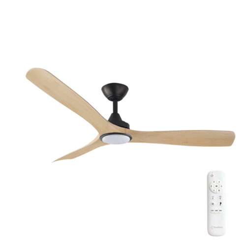 Three Sixty Spitfire DC Ceiling Fan with LED Light Black with Natural Blades 52"