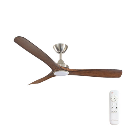 Three Sixty Spitfire DC Ceiling Fan with LED Light Brushed Nickel with Koa Blades 52"