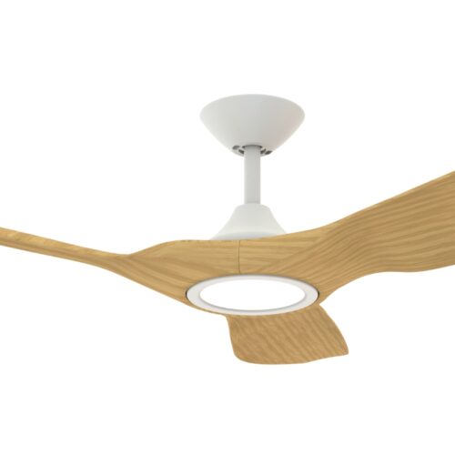 Strike DC Ceiling Fan by Domus with LED Light in White with Oak 60" Motor