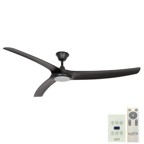 Aqua V2 IP66 DC Ceiling Fan by Hunter Pacific with LED Light and Wall Control - Matte Black 70"