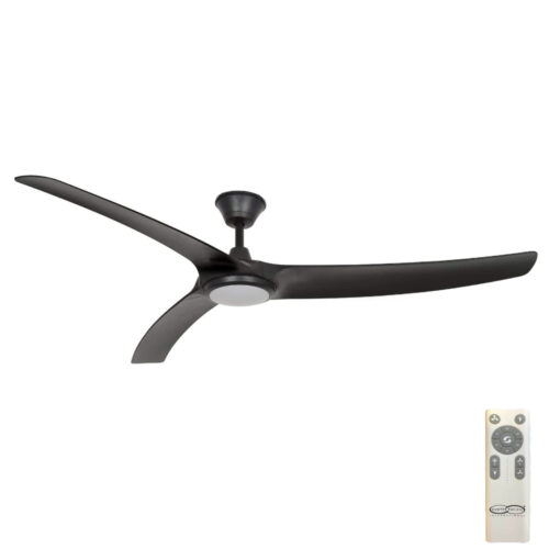 Aqua V2 IP66 DC Ceiling Fan by Hunter Pacific with LED Light - Black 70"