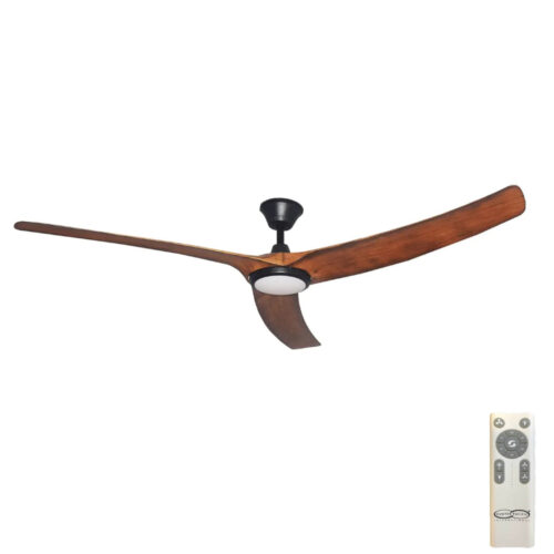 Aqua V2 IP66 DC Ceiling Fan by Hunter Pacific with LED Light - Black with Koa Blades 70"
