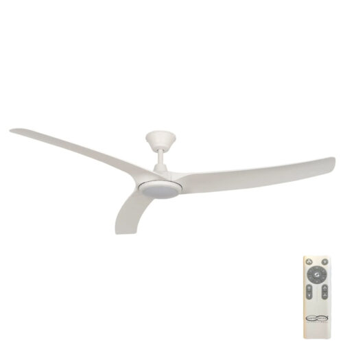Aqua V2 IP66 DC Ceiling Fan by Hunter Pacific with LED Light - White 70"
