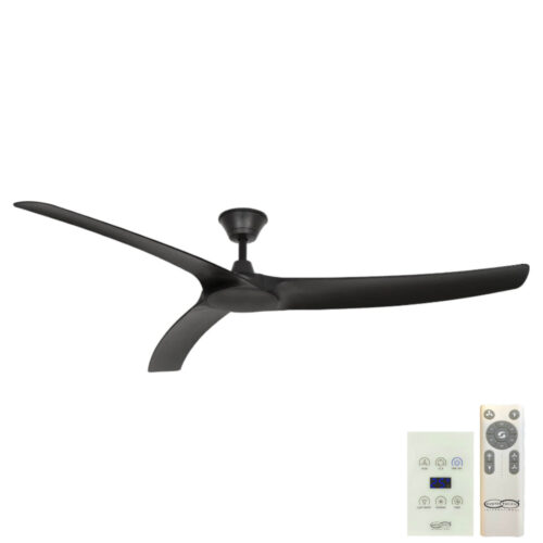 Aqua V2 IP66 DC Ceiling Fan by Hunter Pacific with Remote and Wall Control - Matt Black 70"