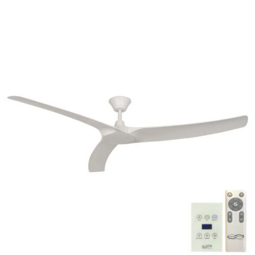 Aqua V2 IP66 DC Ceiling Fan by Hunter Pacific with Remote and Wall Control - White 70"