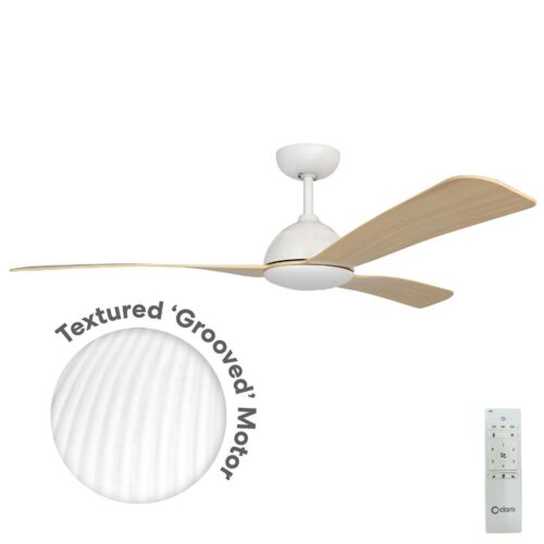 Groove DC Ceiling Fan by Claro with Remote - White with Timber Style ABS Blades 52"