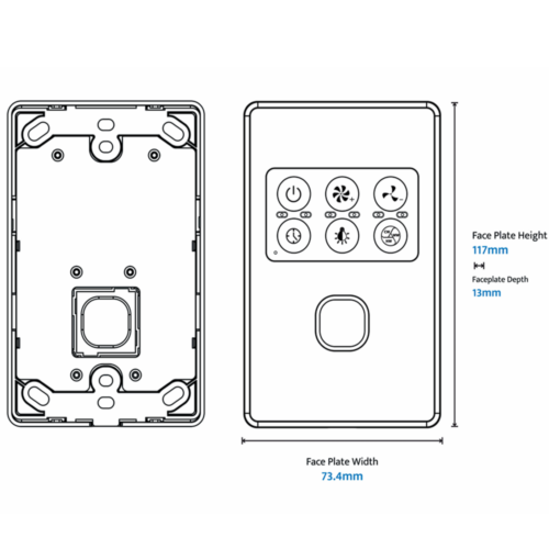 CloudFan Dc Wall Control by Calibo - measurements