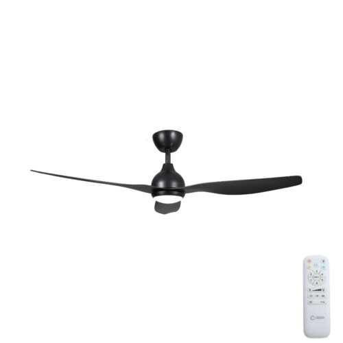 Black Whisper IP66 DC ceiling fan with LED, 52-inch remote control