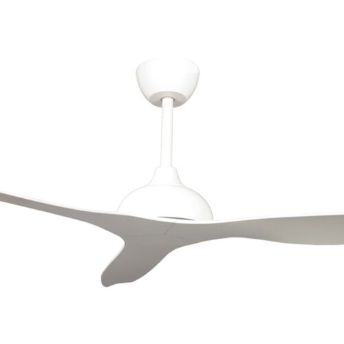 Close-up of white Whisper IP66 ceiling fan, 58-inch