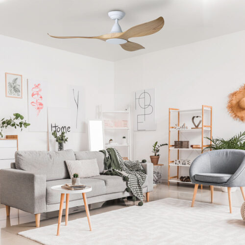 Eglo Noosa DC Ceiling Fan 60" - White with Blackbutt blades - living room2