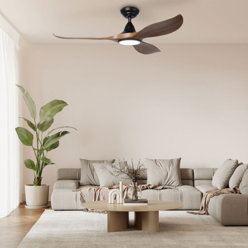 Eglo Noosa DC Ceiling Fan with LED - BLack with Teak - living room