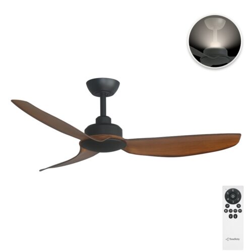 Trinity DC Ceiling Fan by Three Sixty with LED and Uplight - Black with Koa Blades 48" - with remote