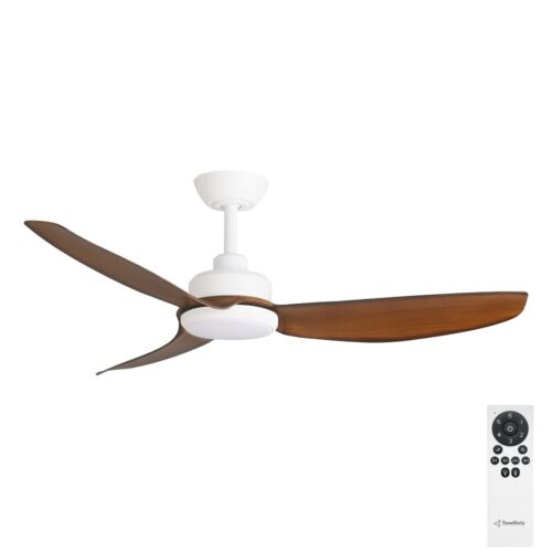 Trinity DC Ceiling Fan by Three Sixty with LED - Matte White with Koa Blades 48" - with remote