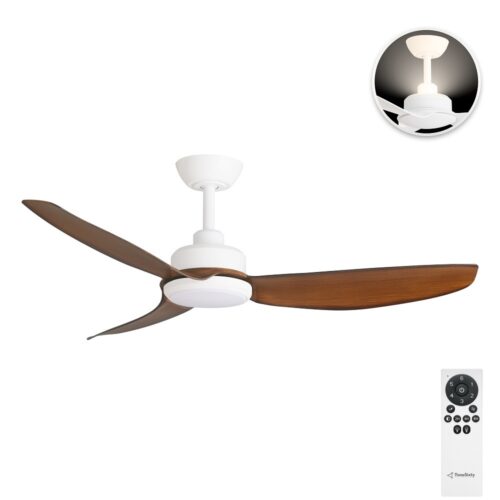 Trinity DC Ceiling Fan by Three Sixty with LED and Uplight - Matte White with Koa Blades 48" - with remote