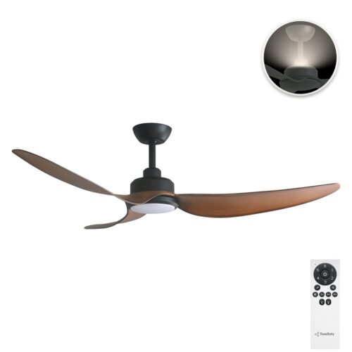 Trinity DC Ceiling Fan by Three Sixty with LED and Uplight - Black with Koa Blades 56" - with remote