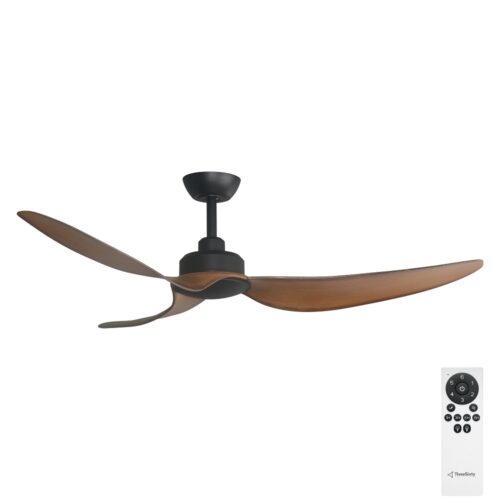 Trinity DC Ceiling Fan by Three Sixty - Black with Koa Blades 56" - with remote