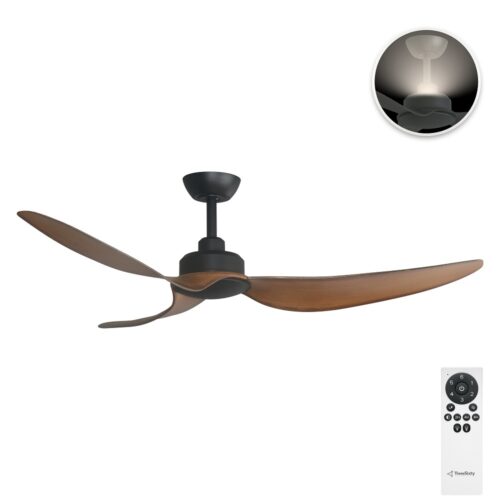 Trinity DC Ceiling Fan by Three Sixty with Uplight - Black with Koa Blades 56" - with remote