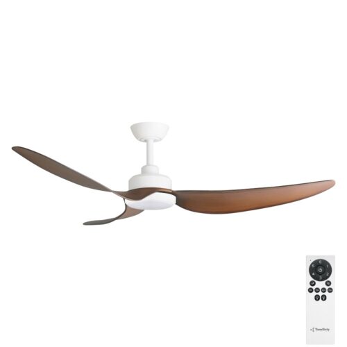 Trinity DC Ceiling Fan by Three Sixty with LED - Matte White with Koa Blades 56" - with remote