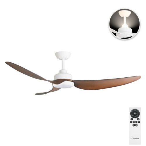 Trinity DC Ceiling Fan by Three Sixty with LED and Uplight - Matte White with Koa Blades 56" - with remote