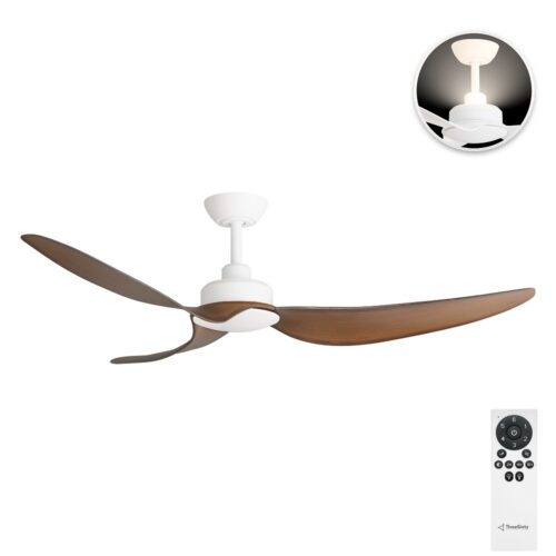 Trinity DC Ceiling Fan by Three Sixty with Uplight - Matte White with Koa Blades 56" - with remote