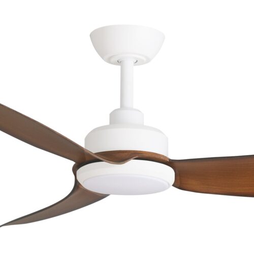 Trinity DC Ceiling Fan by Three Sixty with LED - Matte White/Koa - close up