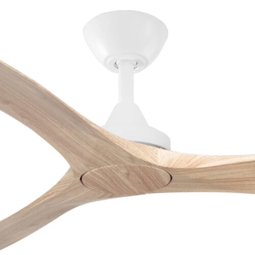 Spitfire DC Ceiling Fan by Three Sixty - White with Light Oak Blades 52" - close up