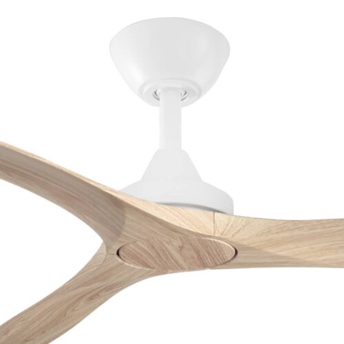 Spitfire DC Ceiling Fan by Three Sixty - White with Light Oak Blades 60" - close up