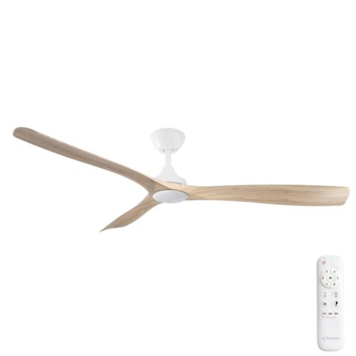 Spitfire DC Ceiling Fan by Three Sixty with LED Light - White with Light Oak Blades 60" - main