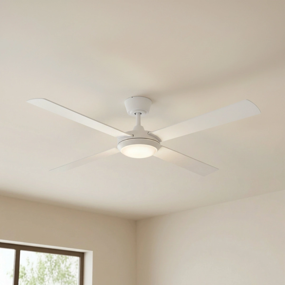 fanco-eco-silent-pro-56-inches-dc-ceiling-fan-white-with-lights-on-close-up-insitu