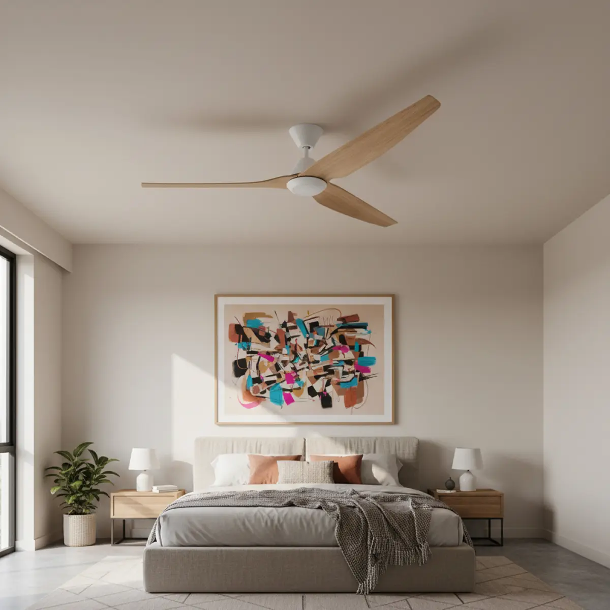 fanco-infinity-id-v3-smart-dc-60-inch-white-with-beechwood-blades-with-cct-led-light-installed-in-bedroom